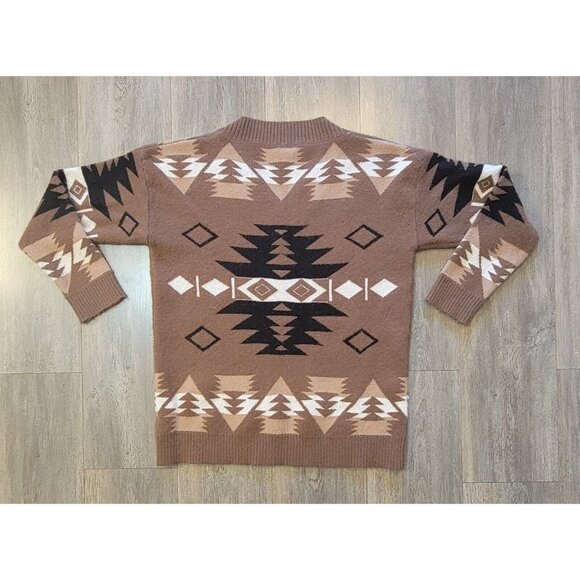 Bibi Womens Size S Brown Aztec Long Sleeve V Neck Sweater - Picture 7 of 7